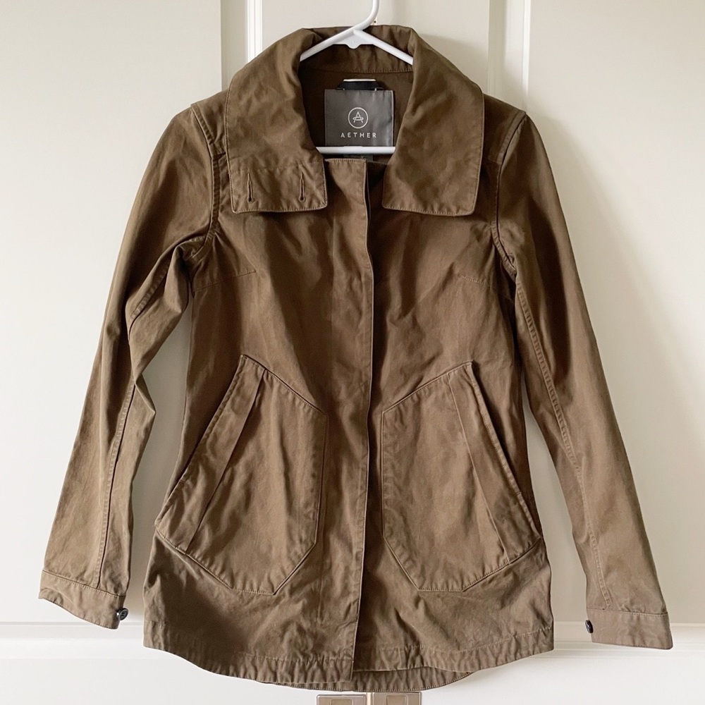 Aether Outlook Olive Green Button Front Cotton Fi… - image 2